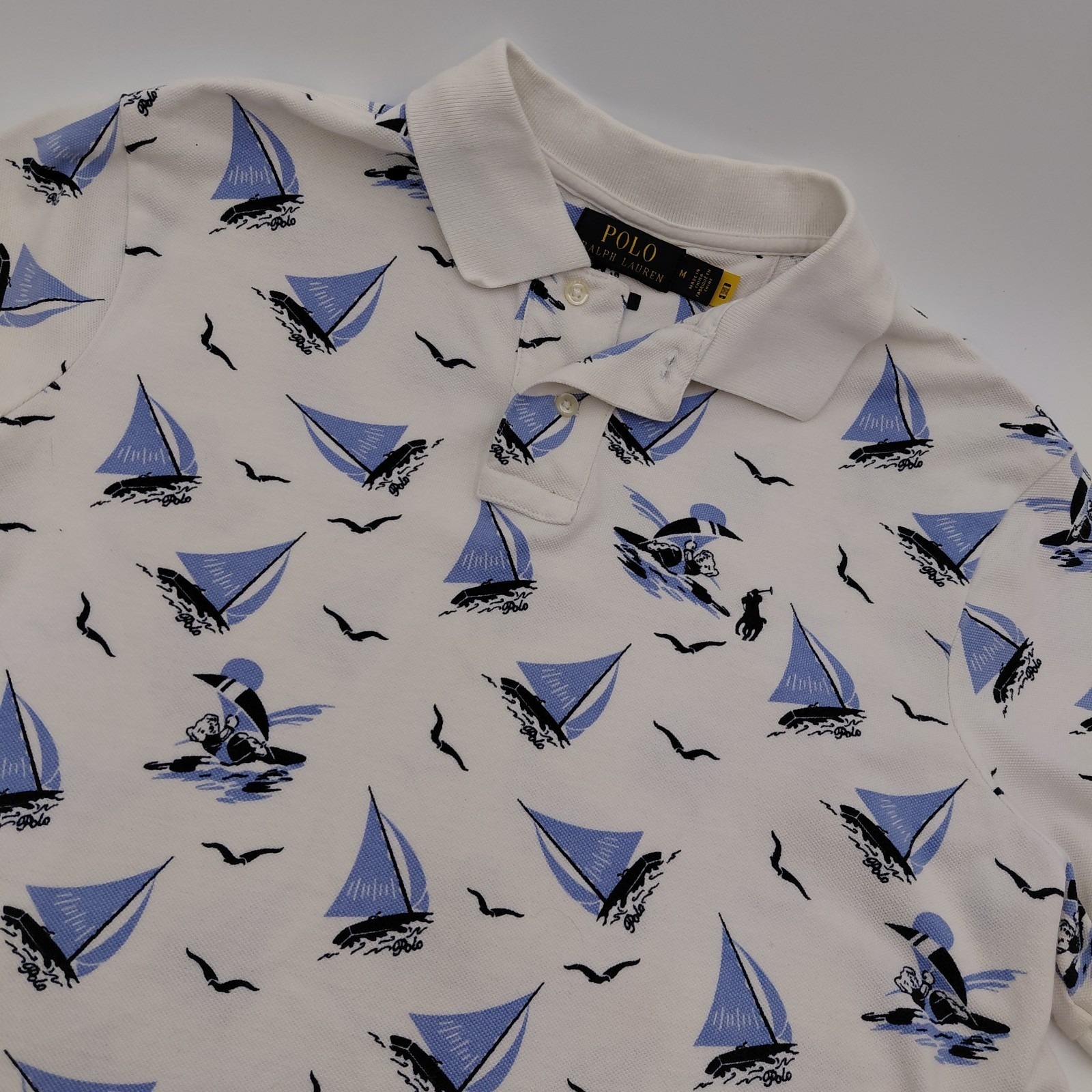 Polo Ralph Lauren Mens M Classic Fit Skipper Bearwaiian Mesh Polo Bear Nautical